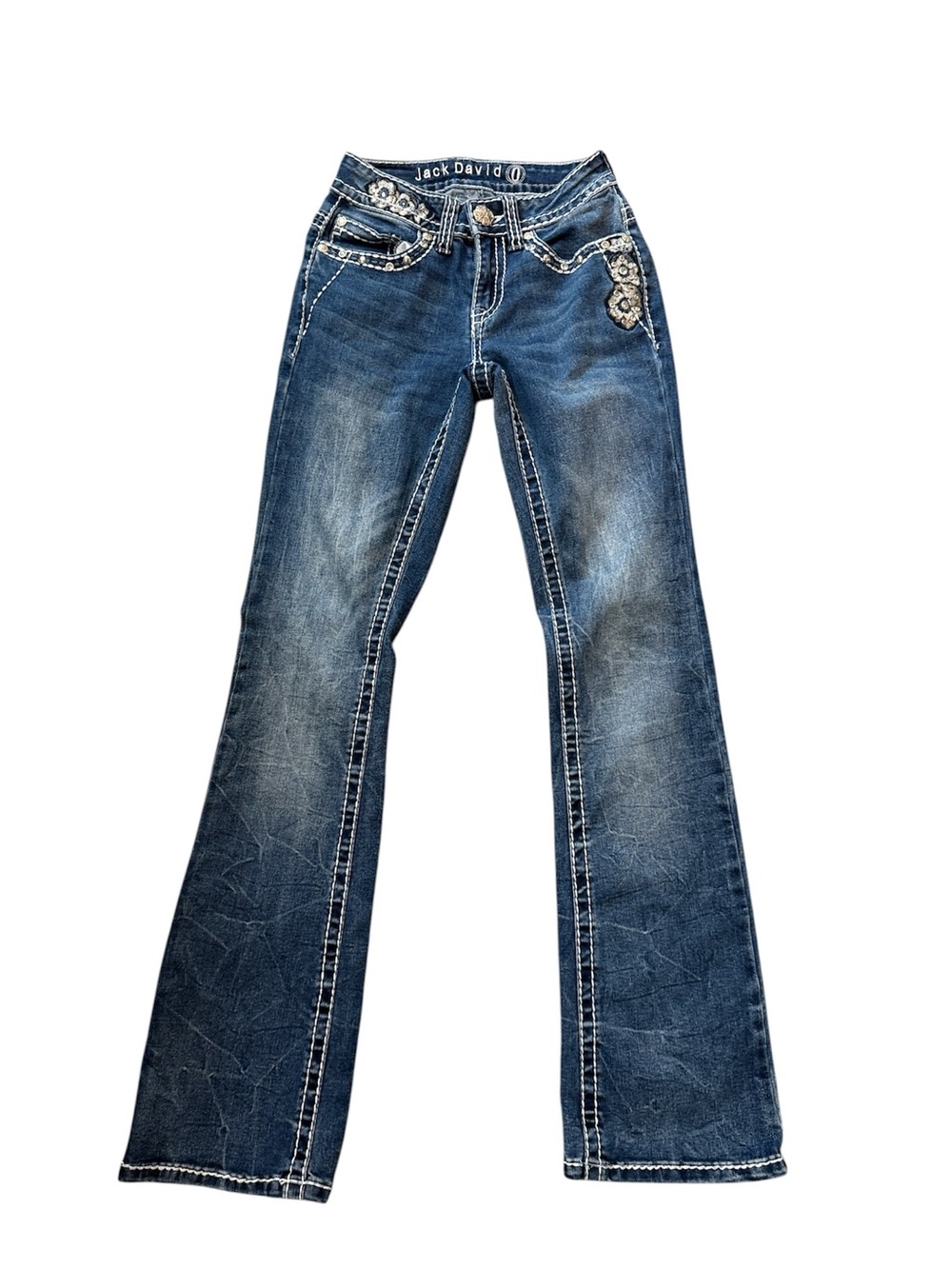 Jack David‎ Embellished Bootcut Jeans Floral Studded Pockets Low rise Y2K Size 0